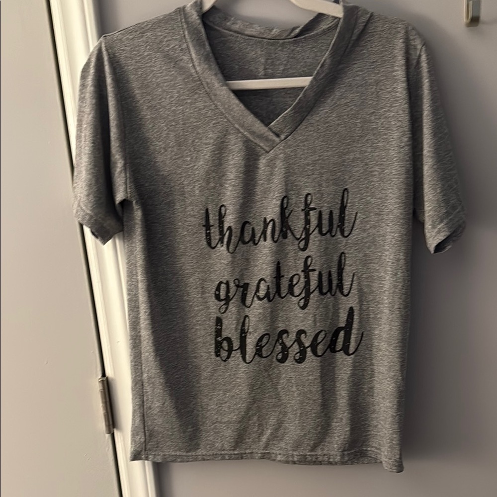 Gray V-Neck Graphic Tee